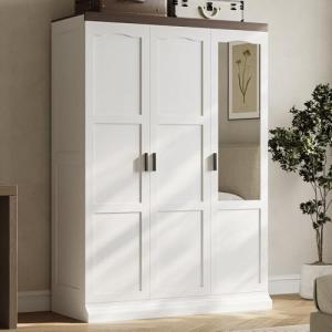 White 3-Door Armoire Closet with Mirror