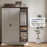 White 3-Door Armoire Closet with Mirror
