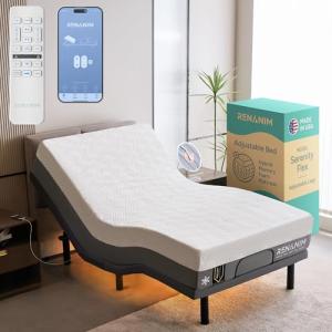 Renanim SF Twin XL Electric Adjustable Bed Frame with 10" Hybrid Memory Foam Mattress - Adjustable Mattress Base with Electric Massage, USB, UnderBed Light & Wireless Remote