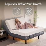 Renanim SF Twin XL Electric Adjustable Bed Frame with 10" Hybrid Memory Foam Mattress - Adjustable Mattress Base with Electric Massage, USB, UnderBed Light & Wireless Remote