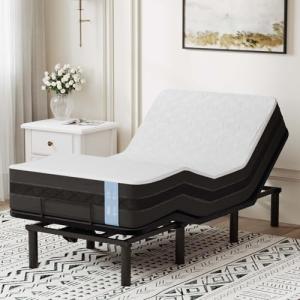 FLEXISPOT Adjustable Bed Frame Base Twin XL + 10" Cooling Gel Memory Foam Mattress, Massage, Head and Foot Incline, Zero Gravity, Zero Clearance, Under-Bed Lights, Anti-Snore, Wireless Remote