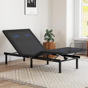 EGOHOME Twin XL Adjustable Bed Frame with Wireless Remote,Independent Head and Foot Incline Electric Bed Base with Adjustable Legs Massage,Zero Gravity, LED Night Lights,USB
