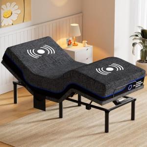 Amada Twin XL Adjustable Bed Frame and 14 Inch Cooling Gel Memory Foam Mattress Set, Massage, Head & Foot Incline, Wireless Remote, USB Ports, LED Night Light, Medium Firm Support