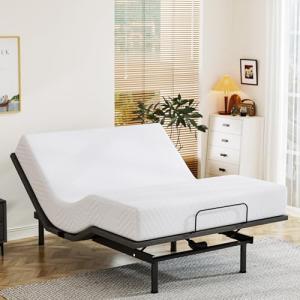 Dyonery Twin XL Adjustable Bed Base Frame with Wireless Remote + 10 Inch Twin XL Green Tea Gel Memory Foam Mattress Bed in a Box, Head and Foot Incline, Zero Gravity, Fiberglass Free, 80" x 38"