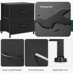 Small Black Nightstand with 2 Drawers and Fabric Bins
