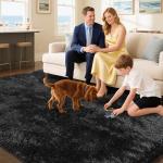 Fluffy Rug Shaggy Area Rug, Black 2x4 Area Rugs for Bedroom, Small Bedside Rug, Soft Fluffy Shaggy Entryway Throw Rugs for Living Room Bedroom Kids Room Home Decor