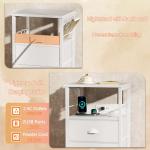 White Nightstand with Charging Station and Storage
