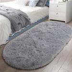 LOCHAS Bedroom Rug 2.6' x 5.3', Gray Fluffy Shaggy Area Rug for Bedroom Bedside, Soft Oval Throw Rugs Carpet for Kids Girls Nursery Living Room Home Decor