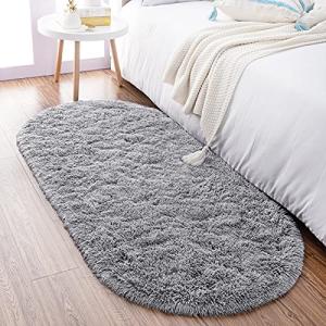 Noahas Fluffy Grey Rugs for Bedroom Living Room,2.6'X5.3' Oval Throw Rug for Kids Room,Shag Hallway Runner Rug,Small Soft Shaggy Bedside Non-Slip Plush Nursery Dorm Carpet Home Decor Aesthetic