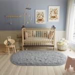 LOCHAS Bedroom Rug 2.6' x 5.3', Gray Fluffy Shaggy Area Rug for Bedroom Bedside, Soft Oval Throw Rugs Carpet for Kids Girls Nursery Living Room Home Decor