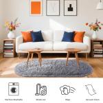 Noahas Fluffy Grey Rugs for Bedroom Living Room,2.6'X5.3' Oval Throw Rug for Kids Room,Shag Hallway Runner Rug,Small Soft Shaggy Bedside Non-Slip Plush Nursery Dorm Carpet Home Decor Aesthetic