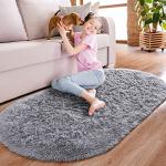 Noahas Fluffy Grey Rugs for Bedroom Living Room,2.6'X5.3' Oval Throw Rug for Kids Room,Shag Hallway Runner Rug,Small Soft Shaggy Bedside Non-Slip Plush Nursery Dorm Carpet Home Decor Aesthetic