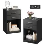 WLIVE Nightstand Set with Charging Station – Black