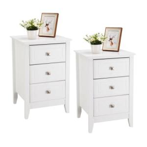 Modern White Nightstands with 3 Drawers - Set of 2