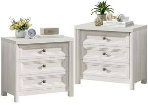 White Nightstand Set of 2 with 3 Drawers