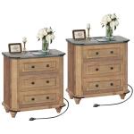 Rustic Nightstand Set with Charging Station - 2 Pieces