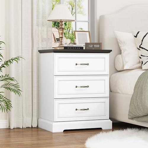 Rustic 3-Drawer Nightstand with Metal Handles