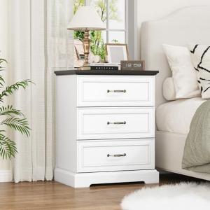 Rustic 3-Drawer Nightstand with Metal Handles
