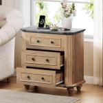 Rustic Nightstand Set with Charging Station - 2 Pieces