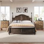 Rustic Nightstand Set with Charging Station - 2 Pieces