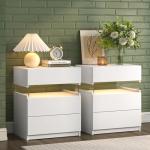 Modern White LED Nightstand Set of 2
