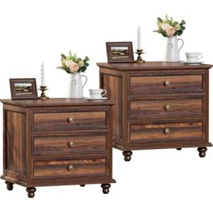 Farmhouse Night Stand Set of 2 with Drawers