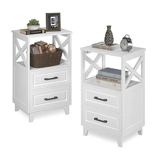 White Nightstand Set of 2 with Storage Drawers