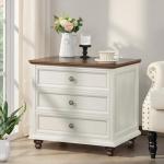 Farmhouse Night Stand with 3 Drawers, White