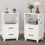 White Nightstand Set of 2 with Storage Drawers