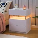 Modern White LED Nightstand Set of 2