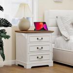 Farmhouse Nightstand Set of 2 with Charging Station