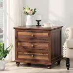 Farmhouse Nightstand with 3 Drawers - Retro Brown
