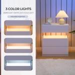 Modern White LED Nightstand Set of 2