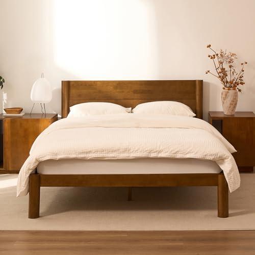 Elegant Walnut Queen Bed Frame with Storage