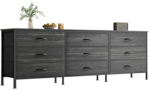 63-Inch Charcoal Black Dresser with 9 Drawers