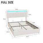 Fameill Full Size Lift Up Storage Bed Frame, Height Adjustable Storage Headboard with Charging Station, LED Lights Upholstered Platform Bed, Wooden Slat, No Box Spring Needed, Noise-Free, Beige