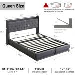 Ailisite Lift Up Storage Queen Bed, Upholstered Platform Bed with Button Tufted Wingback Storage Headboard, Bed Frame Queen Size with Led Lights and Charging Station, No Box Spring Needed, Grey
