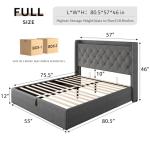iPormis Full Size Lift Up Storage Bed Frame with Charging Station, Upholstered Platform Bed Frame with Tufted Headboard, Hydraulic Storage, No Box Spring Needed, Noise-Free, Easy Assembly, Light Grey