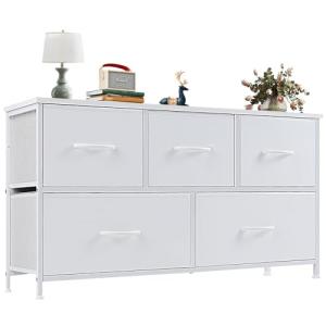 White 5-Drawer Fabric Dresser for Bedroom