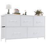 White 5-Drawer Fabric Dresser for Bedroom