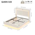 Keyluv Upholstered Queen Floating Bed Frame with RGB LED Lights and Charging Station, Velvet Platform Bed with Button Tufted Storage Headboard, Type-C & USB Charging Ports, No Box Spring Needed, Beige