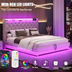Ailisite Full Size Lift Up Storage Bed, Upholstered Platform Bed with Button Tufted Wingback Storage Headboard, Bed Frame Full Size with Led Lights and Charging Station, No Box Spring Needed, Beige
