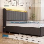 Full Bed Frame with 4 Drawers and Storage Headboard, Upholstered Platform Bed Frame Full Size with Led Lights and Handy Charging Station, No Box Spring Needed, Easy Assembly, Noise Free, Gray