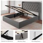 iPormis Full Size Lift Up Storage Bed Frame with Charging Station, Upholstered Platform Bed Frame with Tufted Headboard, Hydraulic Storage, No Box Spring Needed, Noise-Free, Easy Assembly, Light Grey