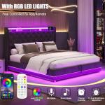 Ailisite Lift Up Storage Queen Bed, Upholstered Platform Bed with Button Tufted Wingback Storage Headboard, Bed Frame Queen Size with Led Lights and Charging Station, No Box Spring Needed, Grey