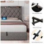 iPormis Full Size Lift Up Storage Bed Frame with Charging Station, Upholstered Platform Bed Frame with Tufted Headboard, Hydraulic Storage, No Box Spring Needed, Noise-Free, Easy Assembly, Light Grey