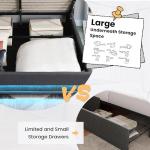 Ailisite Lift Up Storage Queen Bed, Upholstered Platform Bed with Button Tufted Wingback Storage Headboard, Bed Frame Queen Size with Led Lights and Charging Station, No Box Spring Needed, Grey