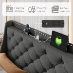 iPormis Full Bed Frame with 16" Comfort Wingback & Charging Station, Upholstered Platform Bed with Button Tufted Storage Headboard, Solid Wood Slats Support, No Box Spring Needed, Dark Grey
