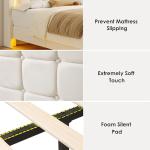 Keyluv Upholstered Queen Floating Bed Frame with RGB LED Lights and Charging Station, Velvet Platform Bed with Button Tufted Storage Headboard, Type-C & USB Charging Ports, No Box Spring Needed, Beige