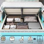 Ailisite Full Size Lift Up Storage Bed, Upholstered Platform Bed with Button Tufted Wingback Storage Headboard, Bed Frame Full Size with Led Lights and Charging Station, No Box Spring Needed, Beige